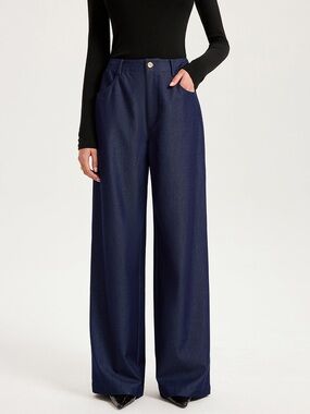 Commense High-Waisted Wide-Leg Denim Pants